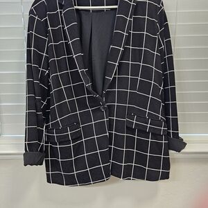 Liz Claiborne Black Windowpane Single-Button Blazer
